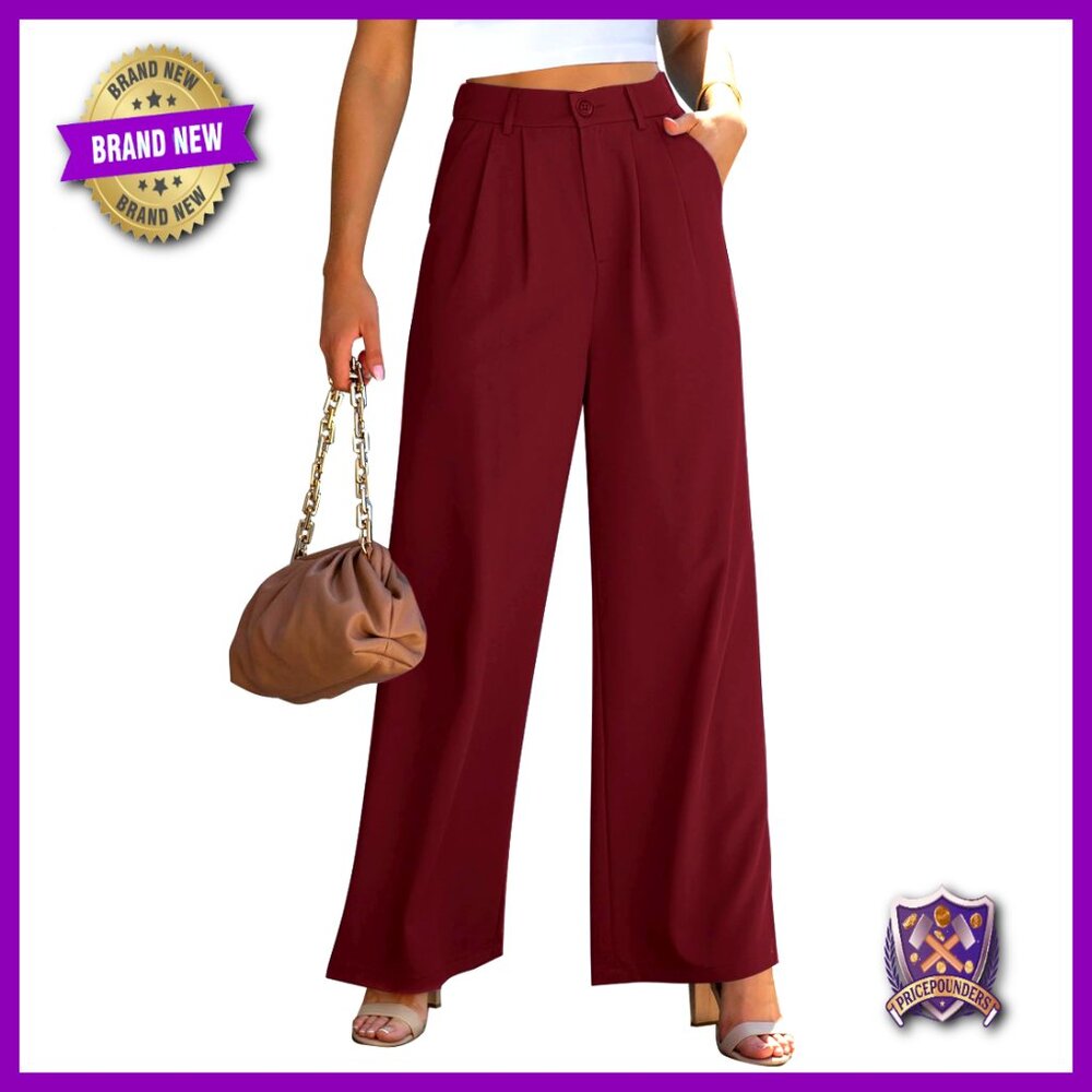 High Waisted Wide Leg Pants Work Office Casual Polyester Stretch